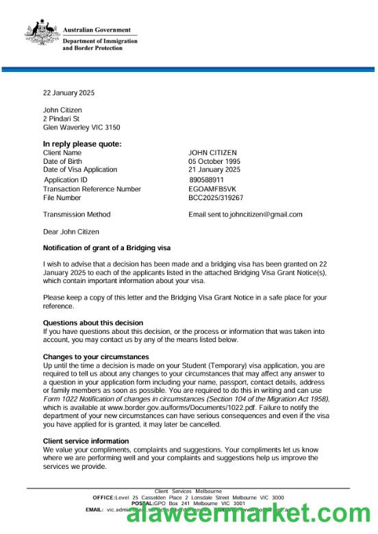 Australia e-visa template in Word and PDF formats